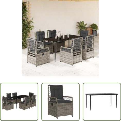 vidaXL Tavolo da giardino -  Set da Pranzo da Giardino 7 pz con Cuscini in Polyrattan Grigio
