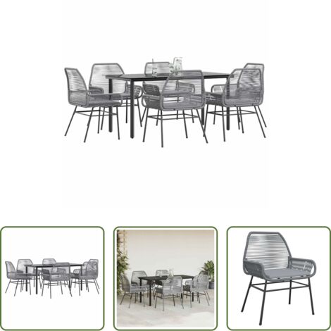 vidaXL Tavolo da giardino -  Set da Pranzo da Giardino 7 pz con Cuscini Polyrattan Vetro