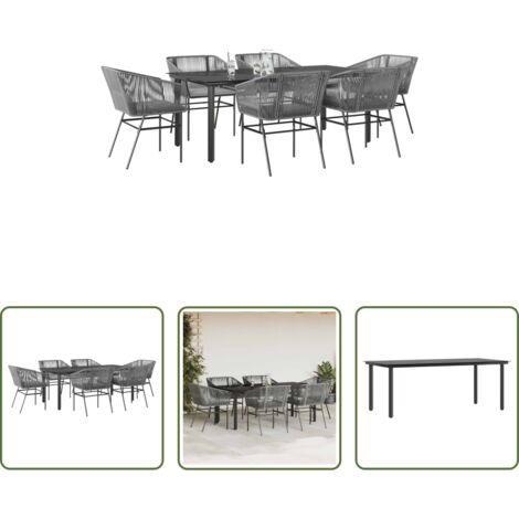 vidaXL Tavolo da giardino -  Set da Pranzo da Giardino 7 pz con Cuscini Polyrattan Vetro