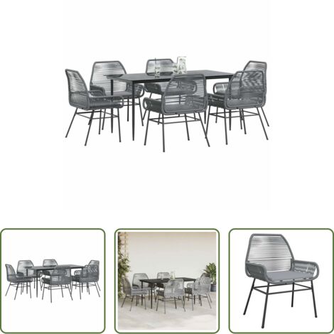 vidaXL Tavolo da giardino -  Set da Pranzo da Giardino 7 pz con Cuscini Polyrattan Vetro