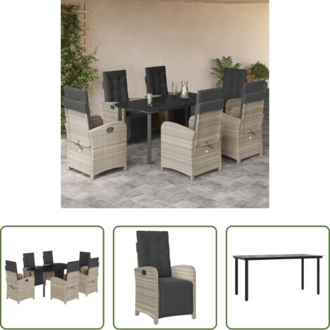 vidaXL Tavolo da giardino -  Set da Pranzo da Giardino 7 pz Cuscini Polyrattan Grigio Chiaro