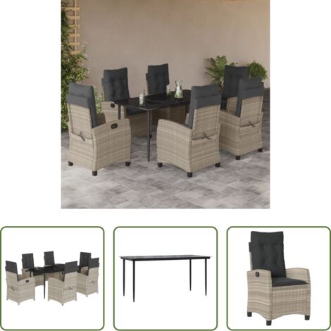 vidaXL Tavolo da giardino -  Set da Pranzo da Giardino 7 pz Cuscini Polyrattan Grigio Chiaro