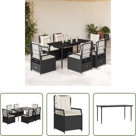 vidaXL Tavolo da giardino -  Set da Pranzo da Giardino 7 pz Nero con Cuscini in Polyrattan