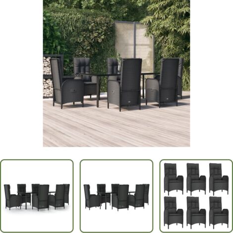 vidaXL Tavolo da giardino -  Set da Pranzo da Giardino 7 pz Nero con Cuscini in Polyrattan