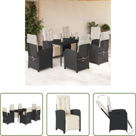 vidaXL Tavolo da giardino -  Set da Pranzo da Giardino 7 pz Nero con Cuscini in Polyrattan
