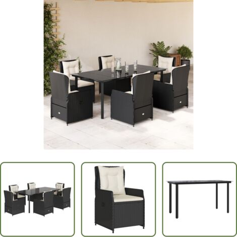 vidaXL Tavolo da giardino -  Set da Pranzo da Giardino 7 pz Nero con Cuscini in Polyrattan