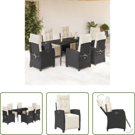 vidaXL Tavolo da giardino -  Set da Pranzo da Giardino 7 pz Nero con Cuscini in Polyrattan