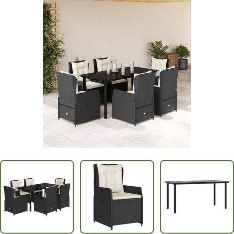 vidaXL Tavolo da giardino -  Set da Pranzo da Giardino 7 pz Nero con Cuscini in Polyrattan