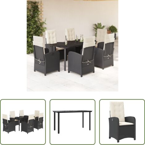 vidaXL Tavolo da giardino -  Set da Pranzo da Giardino 7 pz Nero con Cuscini in Polyrattan