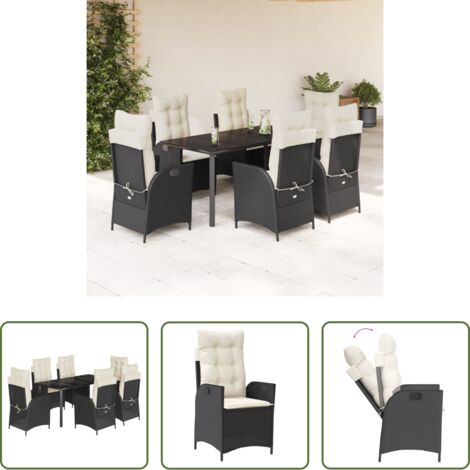 vidaXL Tavolo da giardino -  Set da Pranzo da Giardino 7 pz Nero con Cuscini in Polyrattan
