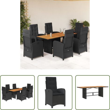 vidaXL Tavolo da giardino -  Set da Pranzo da Giardino 7 pz Nero con Cuscini in Polyrattan
