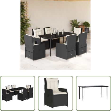 vidaXL Tavolo da giardino -  Set da Pranzo da Giardino 7 pz Nero con Cuscini in Polyrattan