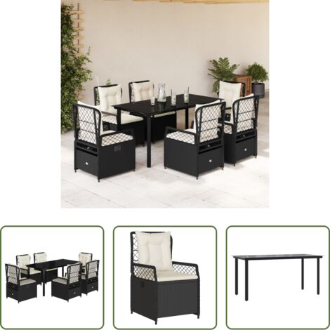 vidaXL Tavolo da giardino -  Set da Pranzo da Giardino 7 pz Nero con Cuscini in Polyrattan