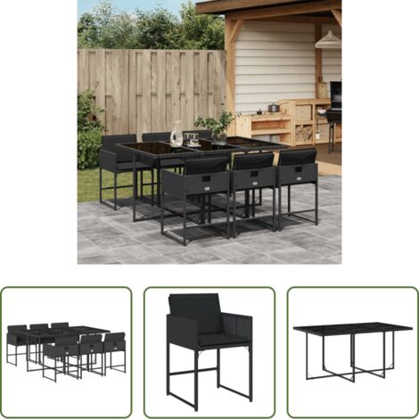 vidaXL Tavolo da giardino -  Set da Pranzo da Giardino 7 pz Nero con Cuscini in Polyrattan