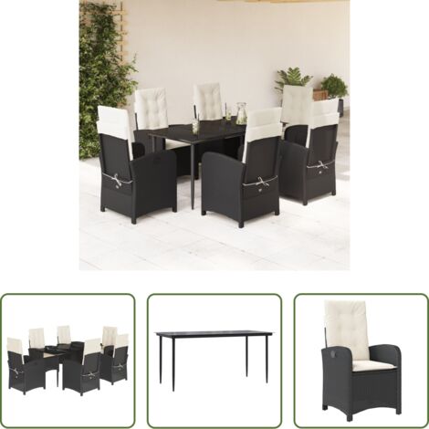 vidaXL Tavolo da giardino -  Set da Pranzo da Giardino 7 pz Nero con Cuscini in Polyrattan