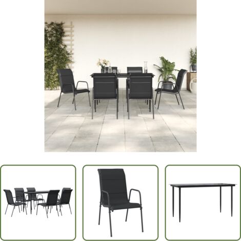 vidaXL Tavolo da giardino -  Set da Pranzo da Giardino 7 pz Nero in Acciaio e Textilene