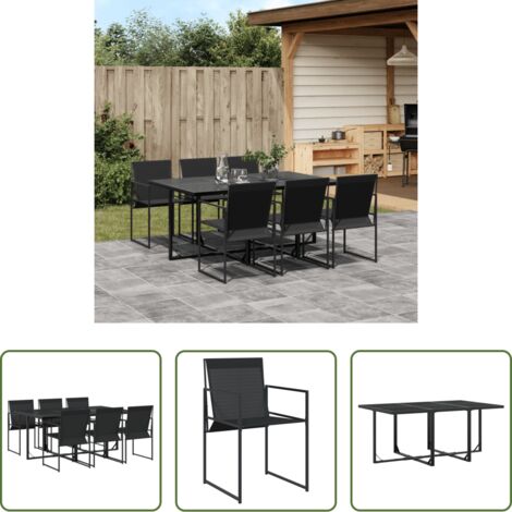vidaXL Tavolo da giardino -  Set da Pranzo da Giardino 7 pz Nero in Textilene