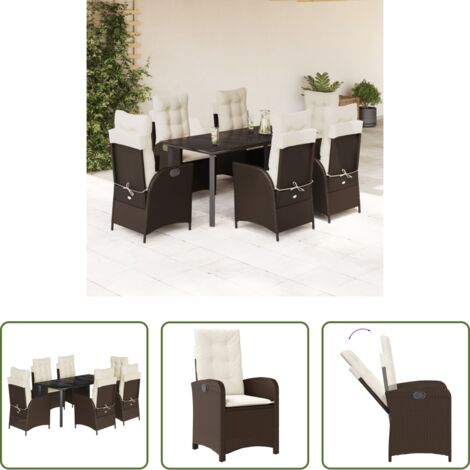 vidaXL Tavolo da giardino -  Set da Pranzo da Giardino 7pz con Cuscini in Polyrattan Marrone