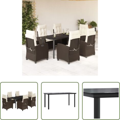 vidaXL Tavolo da giardino -  Set da Pranzo da Giardino 7pz con Cuscini in Polyrattan Marrone