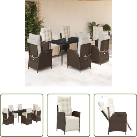 vidaXL Tavolo da giardino -  Set da Pranzo da Giardino 7pz con Cuscini in Polyrattan Marrone