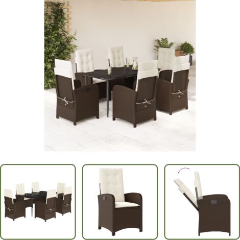 vidaXL Tavolo da giardino -  Set da Pranzo da Giardino 7pz con Cuscini in Polyrattan Marrone