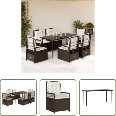 vidaXL Tavolo da giardino -  Set da Pranzo da Giardino 7pz con Cuscini in Polyrattan Marrone