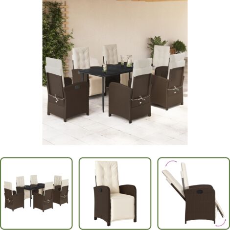 vidaXL Tavolo da giardino -  Set da Pranzo da Giardino 7pz con Cuscini in Polyrattan Marrone