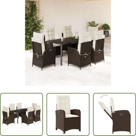 vidaXL Tavolo da giardino -  Set da Pranzo da Giardino 7pz con Cuscini in Polyrattan Marrone