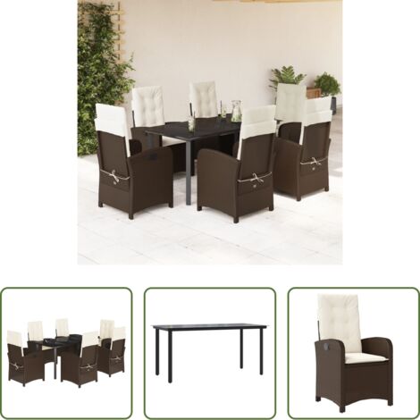 vidaXL Tavolo da giardino -  Set da Pranzo da Giardino 7pz con Cuscini in Polyrattan Marrone
