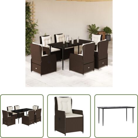 vidaXL Tavolo da giardino -  Set da Pranzo da Giardino 7pz con Cuscini in Polyrattan Marrone