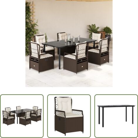 vidaXL Tavolo da giardino -  Set da Pranzo da Giardino 7pz con Cuscini in Polyrattan Marrone