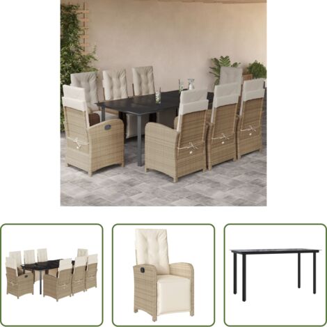 vidaXL Tavolo da giardino -  Set da Pranzo da Giardino 9 pz con Cuscini Beige in Polyrattan