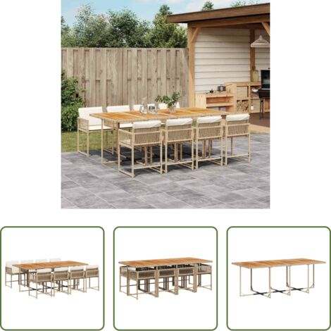 vidaXL Tavolo da giardino -  Set da Pranzo da Giardino 9 pz con Cuscini Beige in Polyrattan