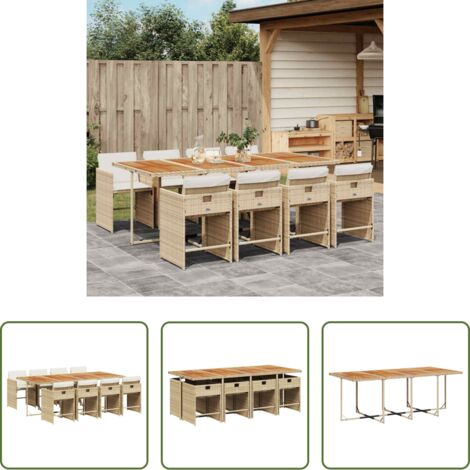 vidaXL Tavolo da giardino -  Set da Pranzo da Giardino 9 pz con Cuscini Beige in Polyrattan