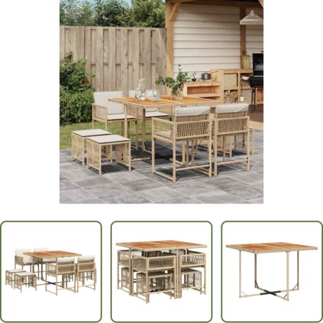 vidaXL Tavolo da giardino -  Set da Pranzo da Giardino 9 pz con Cuscini Beige in Polyrattan