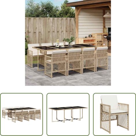 vidaXL Tavolo da giardino -  Set da Pranzo da Giardino 9 pz con Cuscini Beige in Polyrattan