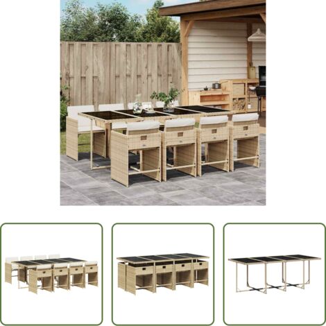 vidaXL Tavolo da giardino -  Set da Pranzo da Giardino 9 pz con Cuscini Beige in Polyrattan
