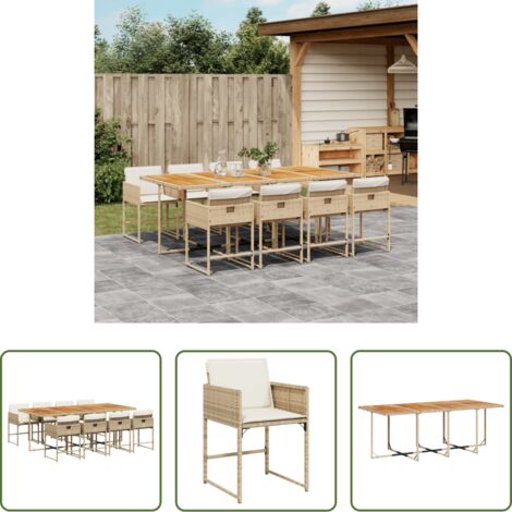 vidaXL Tavolo da giardino -  Set da Pranzo da Giardino 9 pz con Cuscini Beige in Polyrattan