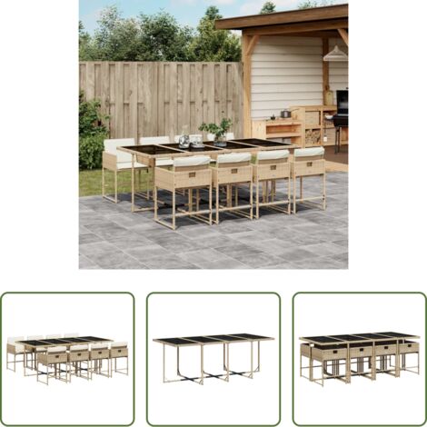 vidaXL Tavolo da giardino -  Set da Pranzo da Giardino 9 pz con Cuscini Beige in Polyrattan
