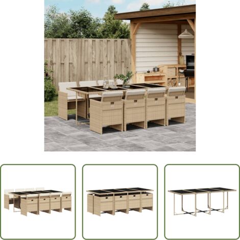 vidaXL Tavolo da giardino -  Set da Pranzo da Giardino 9 pz con Cuscini Beige in Polyrattan