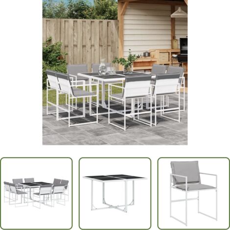 vidaXL Tavolo da giardino -  Set da Pranzo da Giardino 9 pz con Cuscini Bianco in Textilene