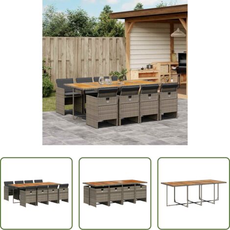 vidaXL Tavolo da giardino -  Set da Pranzo da Giardino 9 pz con Cuscini in Polyrattan Grigio