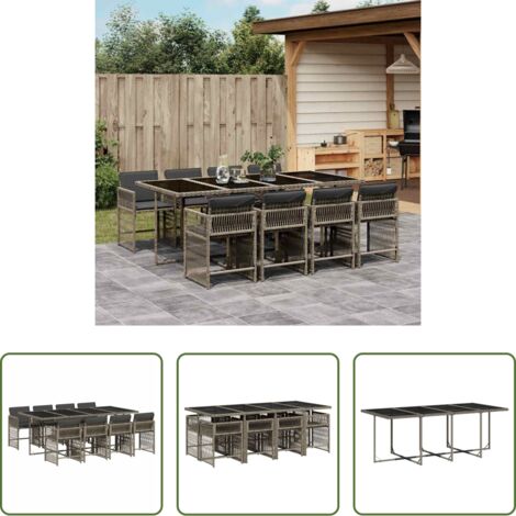 vidaXL Tavolo da giardino -  Set da Pranzo da Giardino 9 pz con Cuscini in Polyrattan Grigio