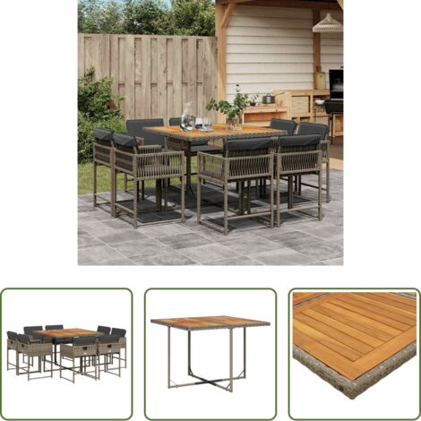 vidaXL Tavolo da giardino -  Set da Pranzo da Giardino 9 pz con Cuscini in Polyrattan Grigio
