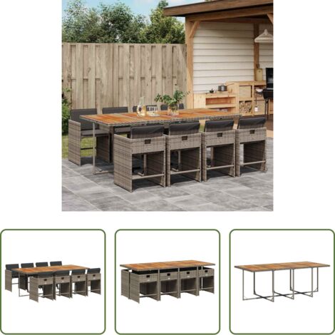 vidaXL Tavolo da giardino -  Set da Pranzo da Giardino 9 pz con Cuscini in Polyrattan Grigio