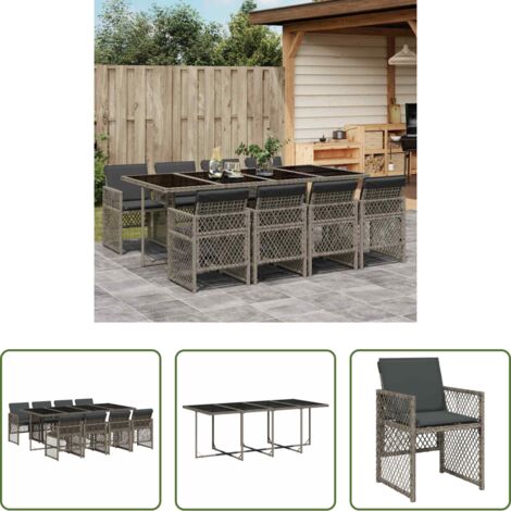 vidaXL Tavolo da giardino -  Set da Pranzo da Giardino 9 pz con Cuscini in Polyrattan Grigio