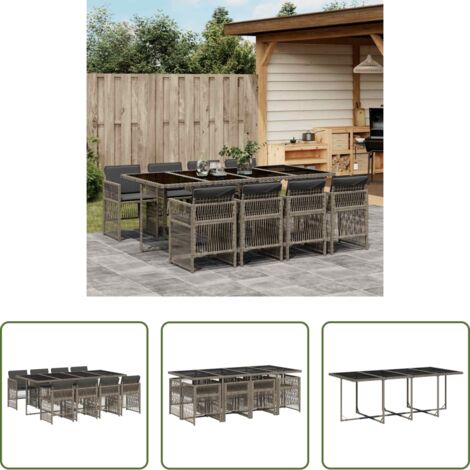 vidaXL Tavolo da giardino -  Set da Pranzo da Giardino 9 pz con Cuscini in Polyrattan Grigio
