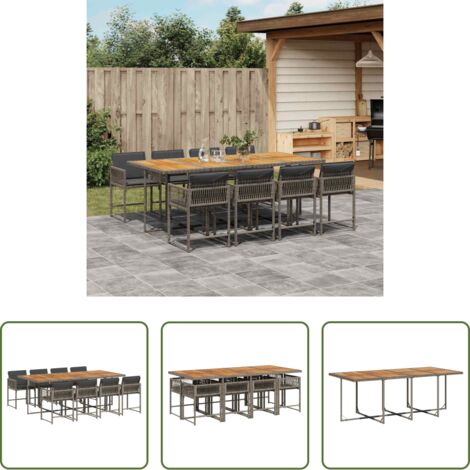 vidaXL Tavolo da giardino -  Set da Pranzo da Giardino 9 pz con Cuscini in Polyrattan Grigio