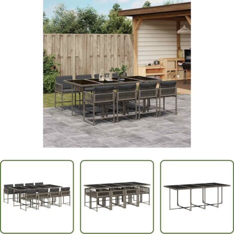 vidaXL Tavolo da giardino -  Set da Pranzo da Giardino 9 pz con Cuscini in Polyrattan Grigio