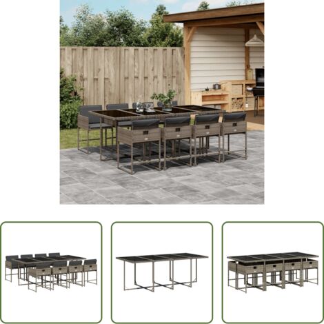 vidaXL Tavolo da giardino -  Set da Pranzo da Giardino 9 pz con Cuscini in Polyrattan Grigio